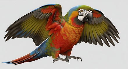 Fototapeta premium A colorful macaw parrot with its wings spread against a plain background