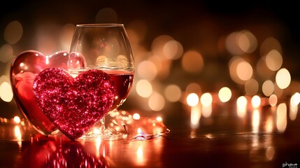 A romantic walk in the park with heart shaped leaves scattered on the path and sunlight filtering through the trees