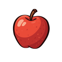 Vivid Red Cartoon Apple with Glossy Finish and Brown Stem, Perfect for Educational Graphics