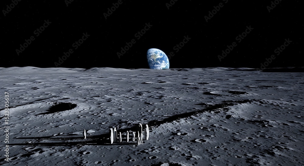 Wall mural view of earth from the moon surface with structure and craters present