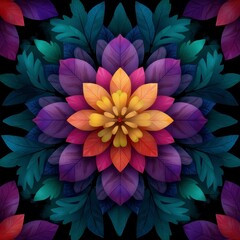 Obraz premium Intricate Multicolored Flower Mandala on Black Background