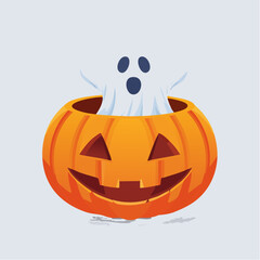 Fototapeta premium A charming ghost hiding in a jack-o’-lantern, great for festive Halloween scenes or cute spooky art