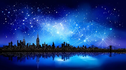 Cityscape connecting sky network reflection