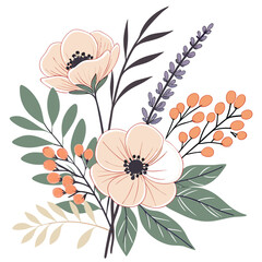 Hand Drawn Botanical Floral Branches – Soft Pastel Vector Set