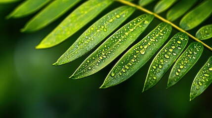 Close-up of giant palm leaf edge highlighting veins against dark background. Vibrant green texture with soft focus for tropical decor, wallpaper, or wellness designs. Natural contrast and organic deta