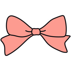 Cute Ribbon Bows. Elegant red and pink ribbons bow for decorate gift for holiday. Set of cute wavy bows vector drawn illustration. Decorative bows of different shapes.