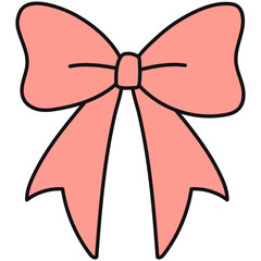 Cute Ribbon Bows. Elegant red and pink ribbons bow for decorate gift for holiday. Set of cute wavy bows vector drawn illustration. Decorative bows of different shapes.