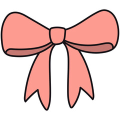 Cute Ribbon Bows. Elegant red and pink ribbons bow for decorate gift for holiday. Set of cute wavy bows vector drawn illustration. Decorative bows of different shapes.