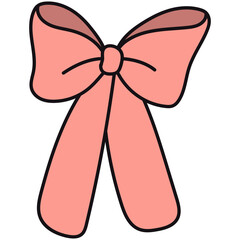 Cute Ribbon Bows. Elegant red and pink ribbons bow for decorate gift for holiday. Set of cute wavy bows vector drawn illustration. Decorative bows of different shapes.