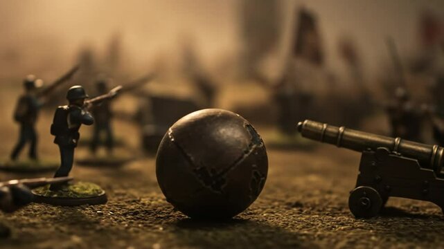 Civil War Battle Miniature Scene with Cannonball
