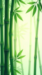 Seamless bamboo stalks, green leaves, vector background , spring, cane