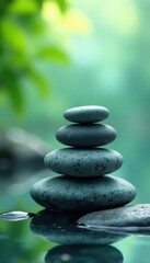 Obraz premium Stack of grey stones, soft blurred background Tranquil spa scene , minimalist, stacked, clean