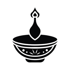Diwali Lamp Icon Black and White