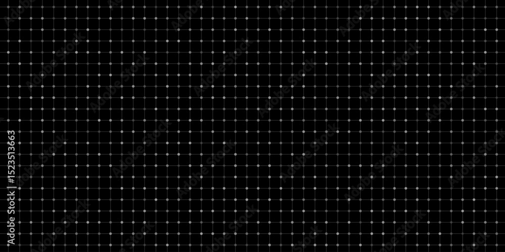 Poster minimal tech grid background with subtle gray dots and connected lines on a black backdrop. perfect 