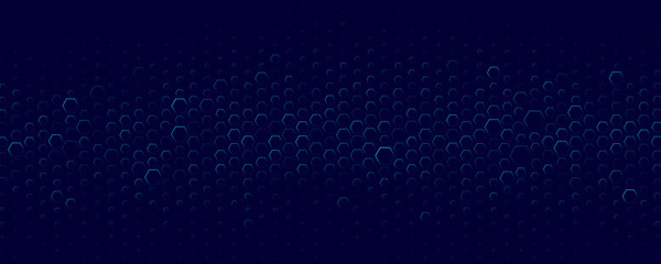 Futuristic background with glowing blue hexagons for FinTech online webinar presentation. Digital design for science, innovation, blockchain, AI, and medical technology. Vector illustration.