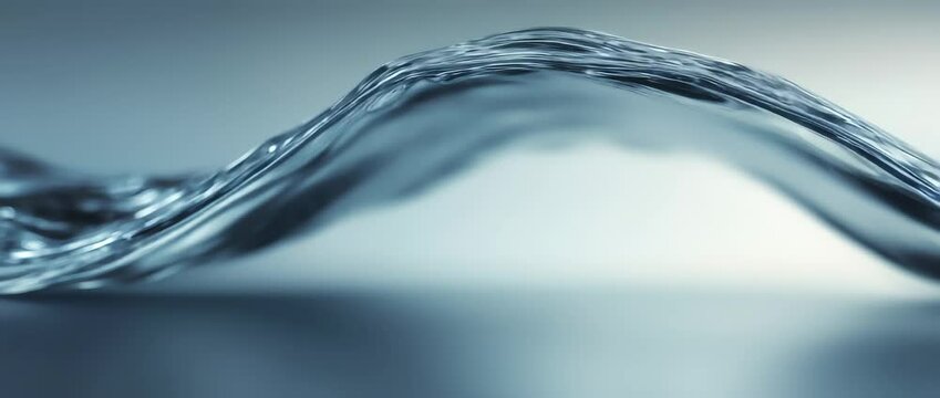 Crystal-clear wave undulating across a reflective surface in slow motion with graceful curling motion.