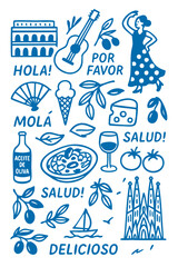 Popular Spanish Menu for Restaurant Cafe on Board  Cuisine Icons Symbols Illustrated