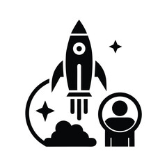 Startup Rocket Launching with Astronaut Icon