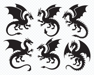 Winged dragon clipart in black isolated Vector
