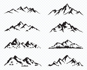 Minimalist Mountain Peaks Outline Set Vector