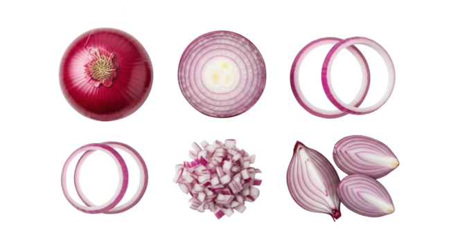 Red onion slices and diced