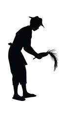silhouette farmer with sickle tool