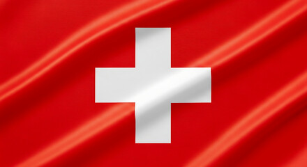 Fototapeta premium The national flag of Switzerland, showcasing a prominent white cross against a vibrant red backdrop.