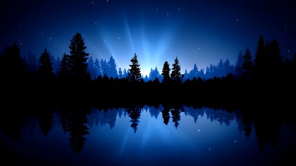 Naklejka premium Night reflection in forest lake scenery