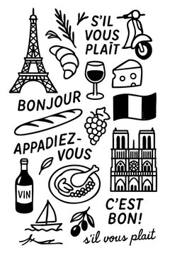 Popular France Menu for Restaurant Cafe on Board  Cuisine Icons Symbols Illustrated