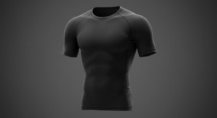 Sleek Black Compression Shirt Rendered Against a Dark Gray Background