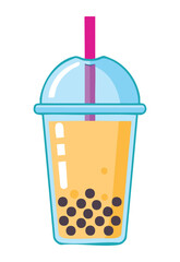 Sweet Yellow Bubble Tea Drink with Straw - Vector Illustration