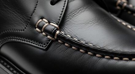 Classic black leather shoes with detailed stitching.