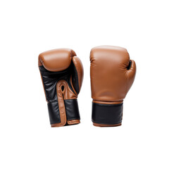 High-quality pair of brown and black boxing gloves in PNG format with transparent background..