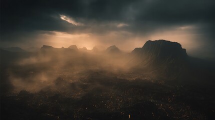 Obraz premium Gloomy light over a misty landscape