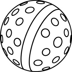 A clean black and white vector illustration of a wiffle ball with distinct holes and a central stripe, ideal for sports, games, and outdoor play themes