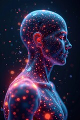 Abstract medical data flow into a digital model, innovation, flow, network