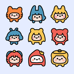 Funny character girl costume animal style with kawaii smile, cute icon vector for decoration.