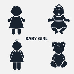 flat vector illustrator silhouette of icon white background baby