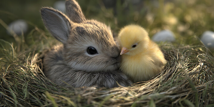 Bunny and Chickling A Precious Springtime Scene