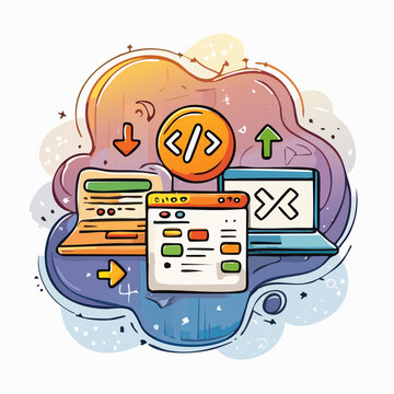 Minimalist Illustration of Popular Coding Languages HTML, CSS, JavaScript, Python