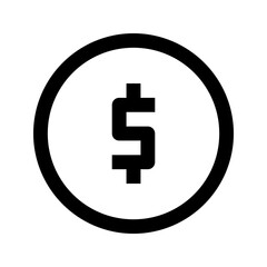 Ecommerce interface icon. Balance account icon, simple outline design, representing financial balance or saldo with a dollar sign in a circle, suitable for banking, finance, or transaction history.