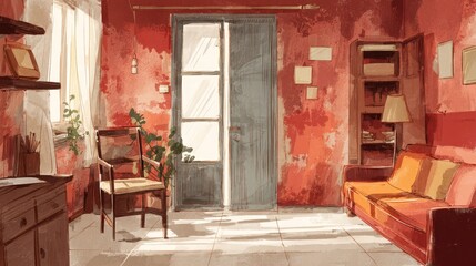 Inviting living room with comfortable couch, stylish chair, and elegant coffee table, creating a cozy atmosphere