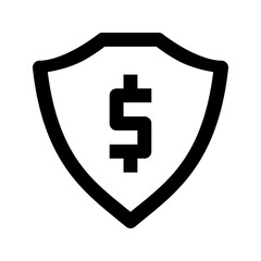 Ecommerce interface icon. Payment security shield icon, simple outline design, representing financial protection, data security, or trust, suitable for online transactions, banking, or privacy.