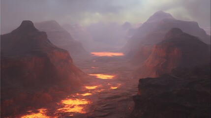 River of fire flows between canyons