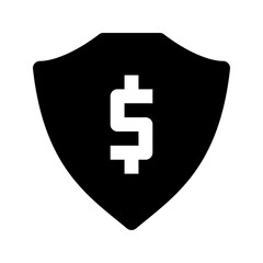 Obraz premium Ecommerce interface icon. Payment security shield icon, simple glyph design, representing financial protection, data security, or trust, suitable for online transactions, banking, or privacy.
