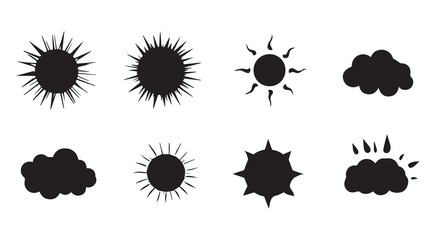 Sun and cloud icons weather symbols set