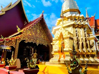 Golden pagoda in wat Srisuphun  , Lunphun province Thailand.