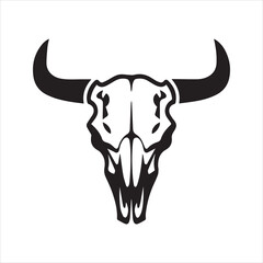 Bull Skull Silhouette Vector Icon – Western Ranch Symbol Illustration