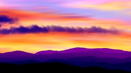 Obraz premium Colorful sunset over distant mountain range