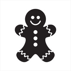 Gingerbread Man Silhouette Vector Icon – Christmas Cookie Holiday Symbol